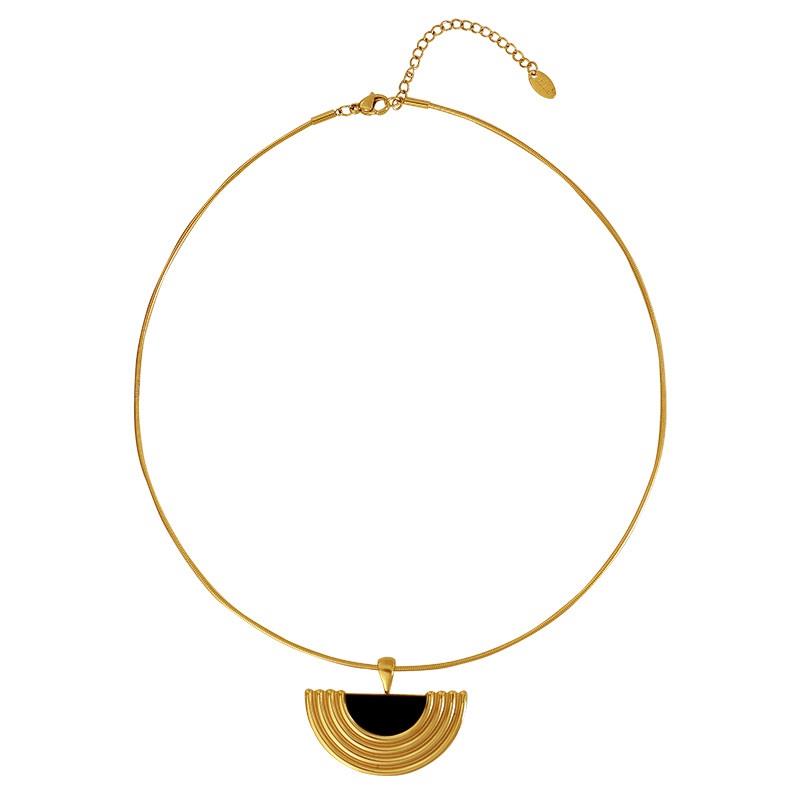 Circle chain necklace with semi circle pendant in gold
