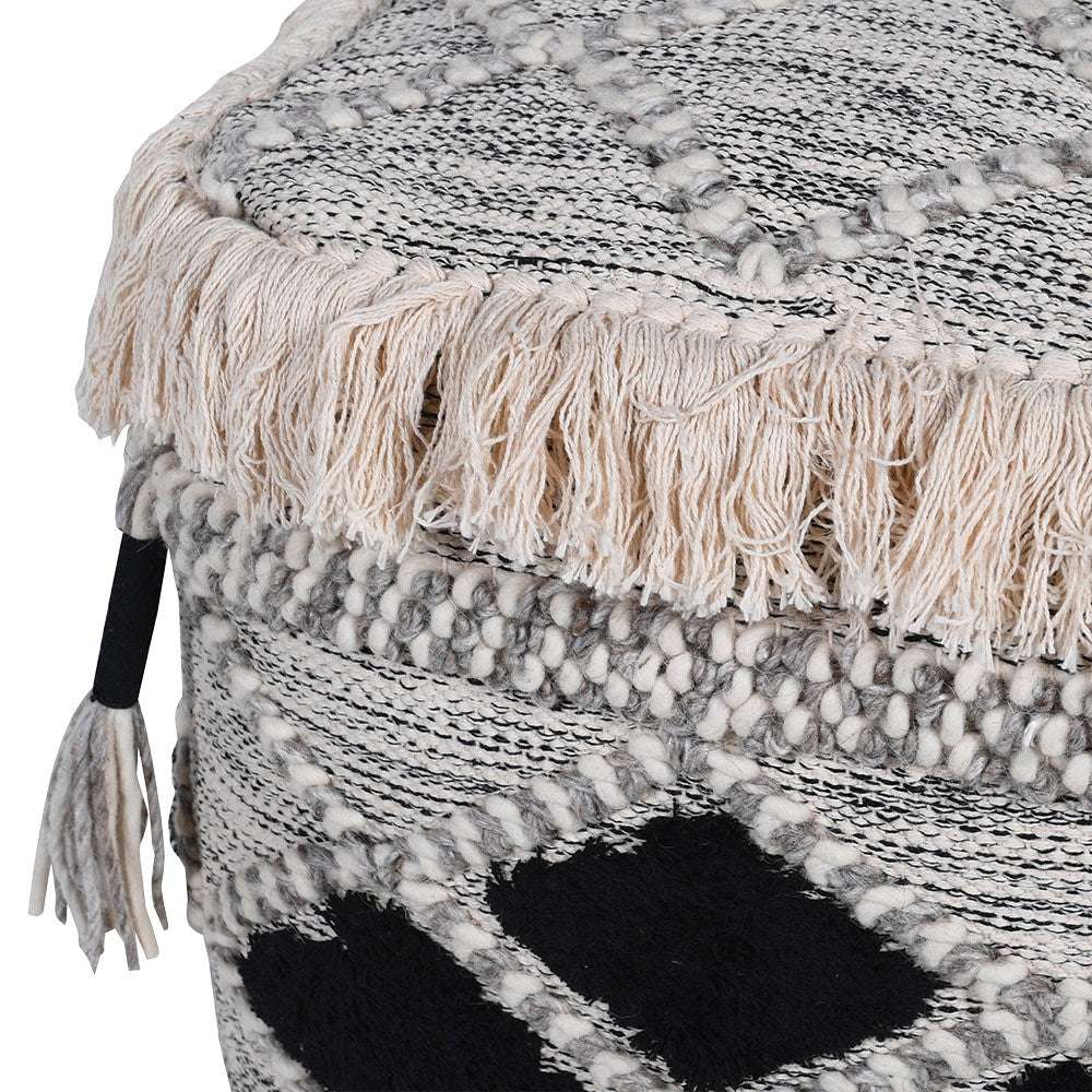 Black and White Fringe Pouf