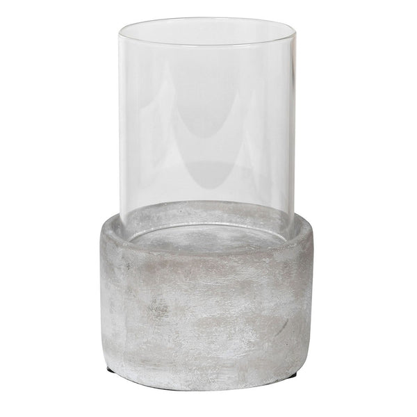 Small Glass Hurricane with Cement Base