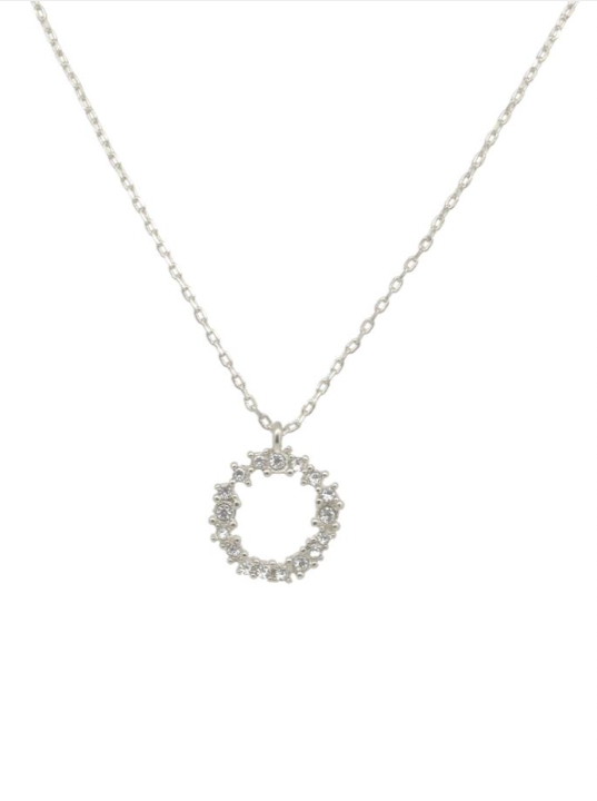 Crystal Cluster Circle Necklace Silver