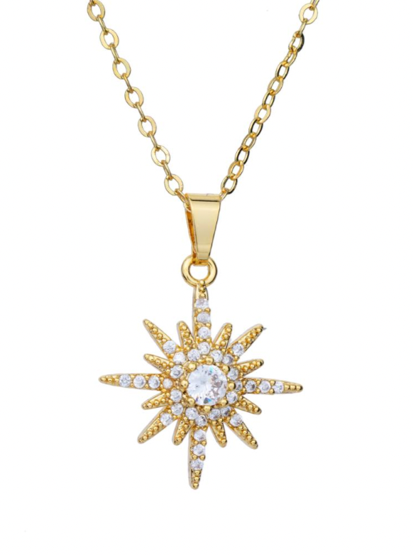 Crystal starburst necklace in Gold