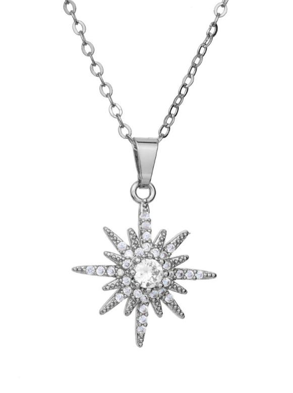 Crystal starburst necklace in Silver