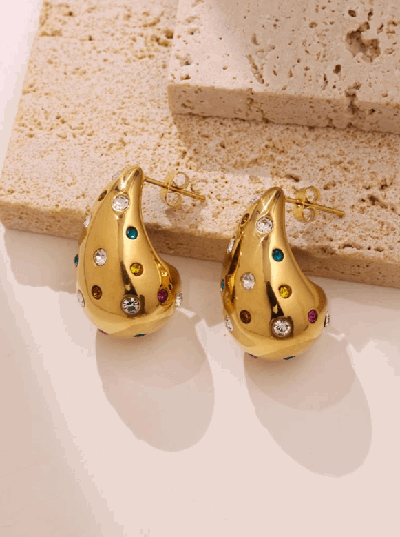 Embellished bulb earring in Gold
