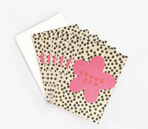 THANK YOU PINK FLOWER ON DOTTY CARD