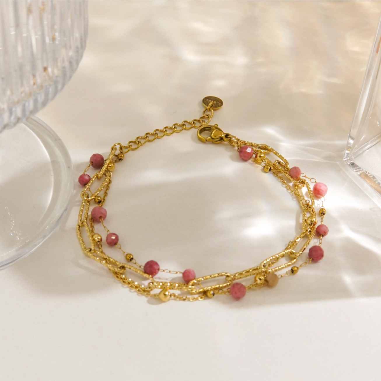 Triple chain natural stone bracelet
