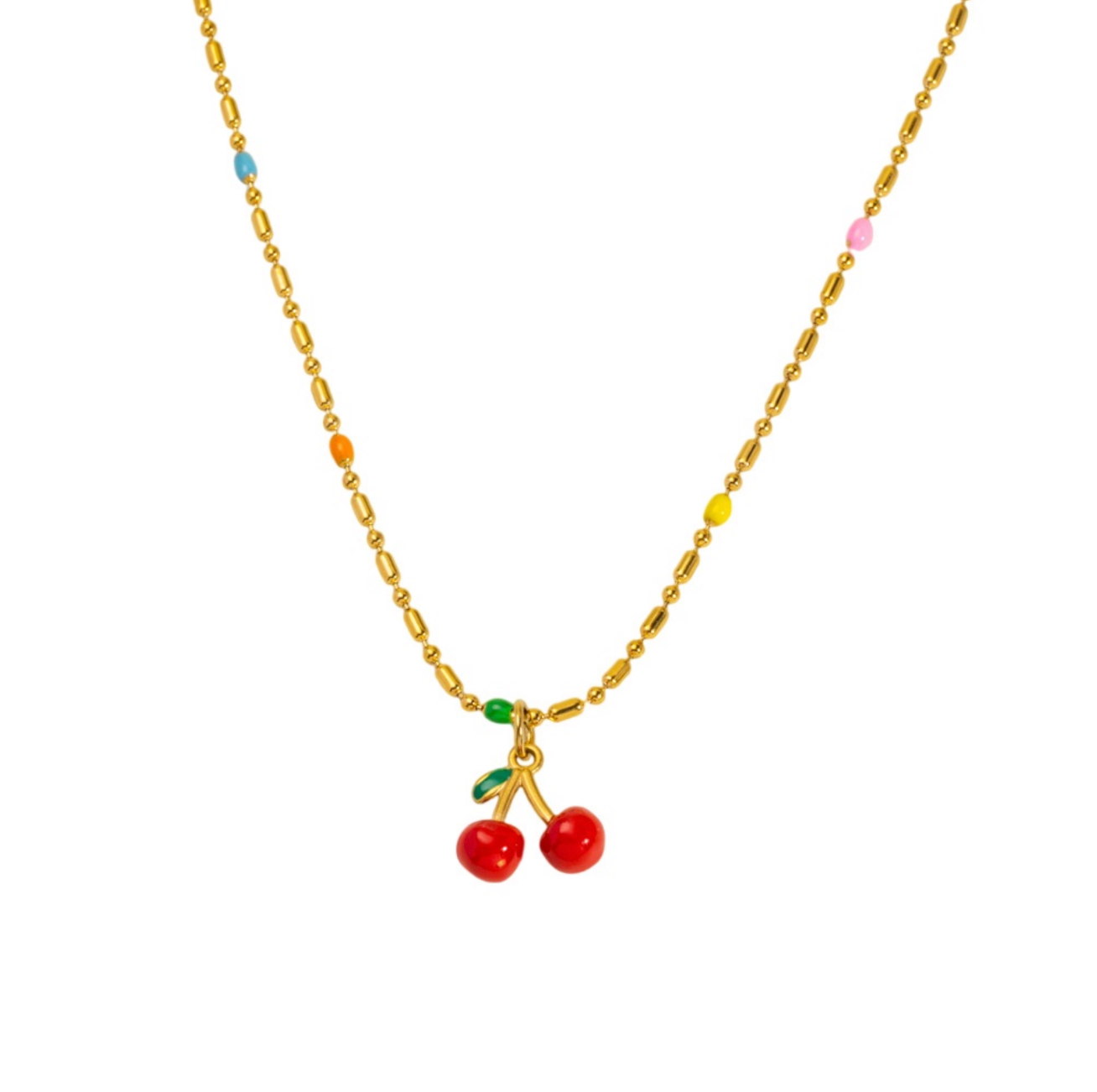 Cherry charm beaded chain necklace