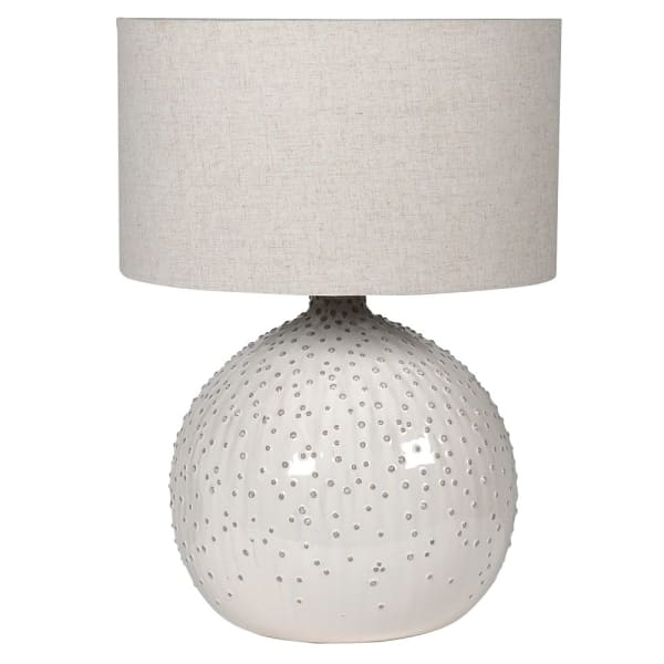 Cream Ceramic Pimpled Ball Table Lamp with Linen Shade