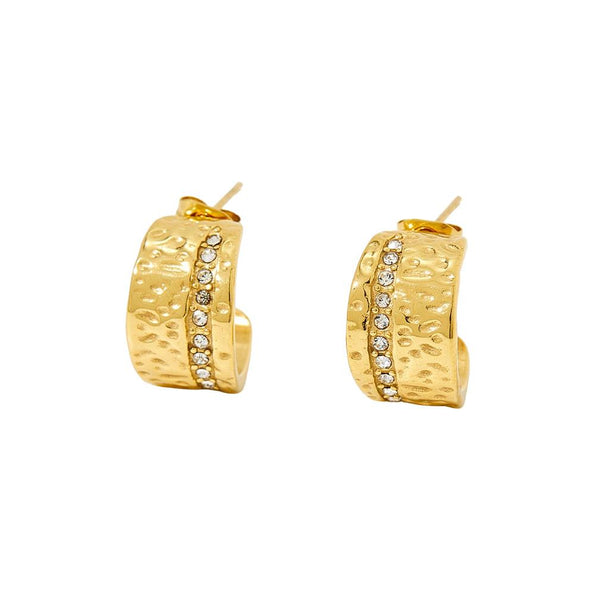 Hammered Earrings in 14K Gold Plate Silver Stone
