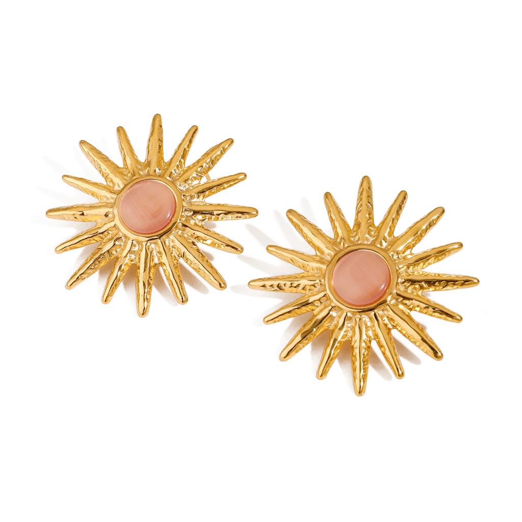 Gold Oversized natural stone sunburst earring