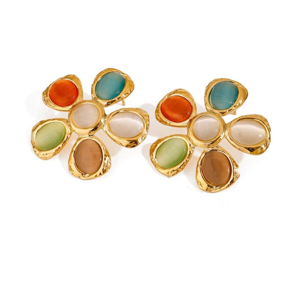 Oversized natural stone flower earrings
