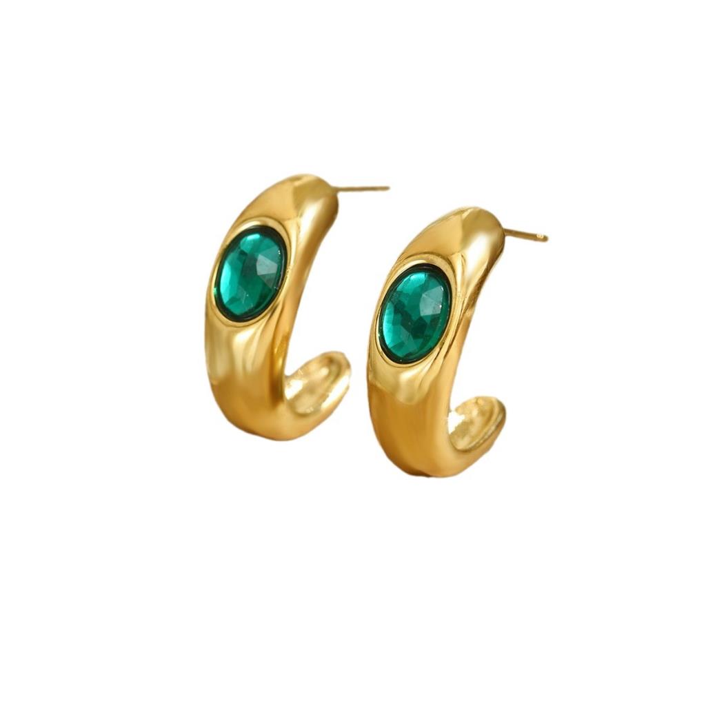Curve Gold Earring with Gem Insert