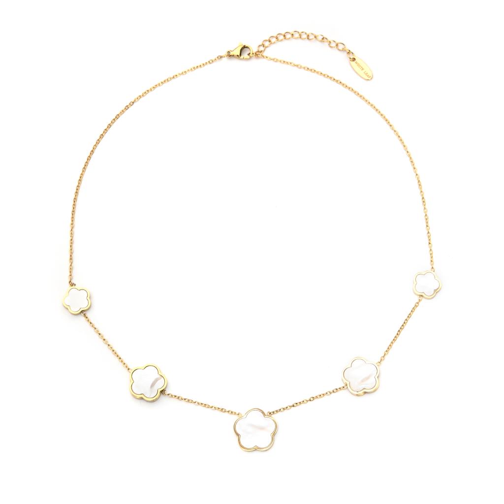 Flower Pearl Necklace - Gold
