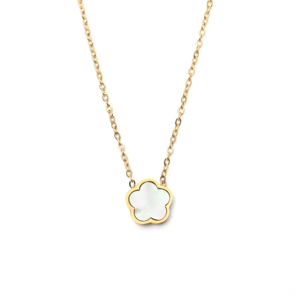 Single Flower Pearl Pendant - Gold