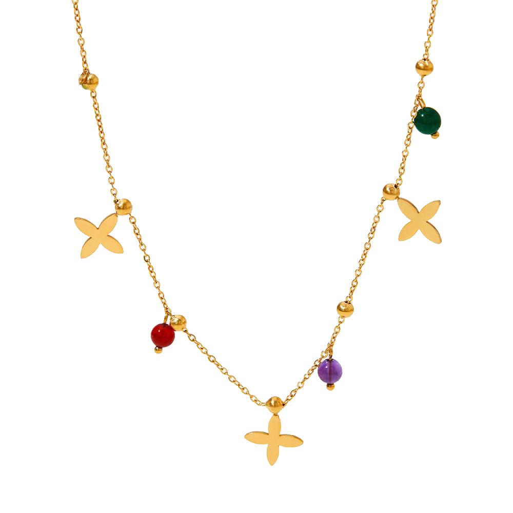 Flower & bead charm necklace