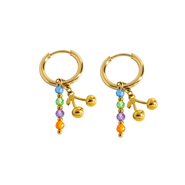 Cherry and Bead Charm Hoop Earrings
