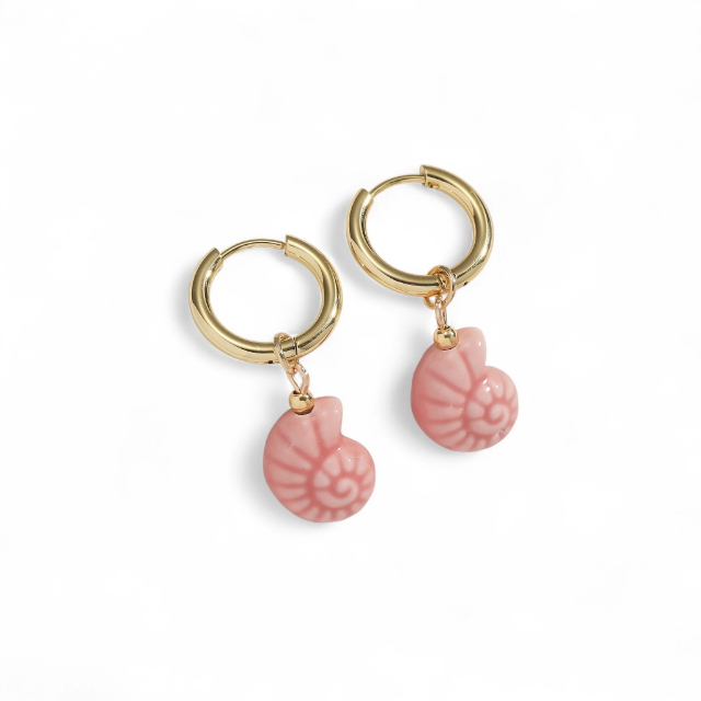 Ceramic Ammonite Pendant Huggie Earrings